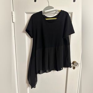 Zara asymmetrical knit top with pleated chiffon